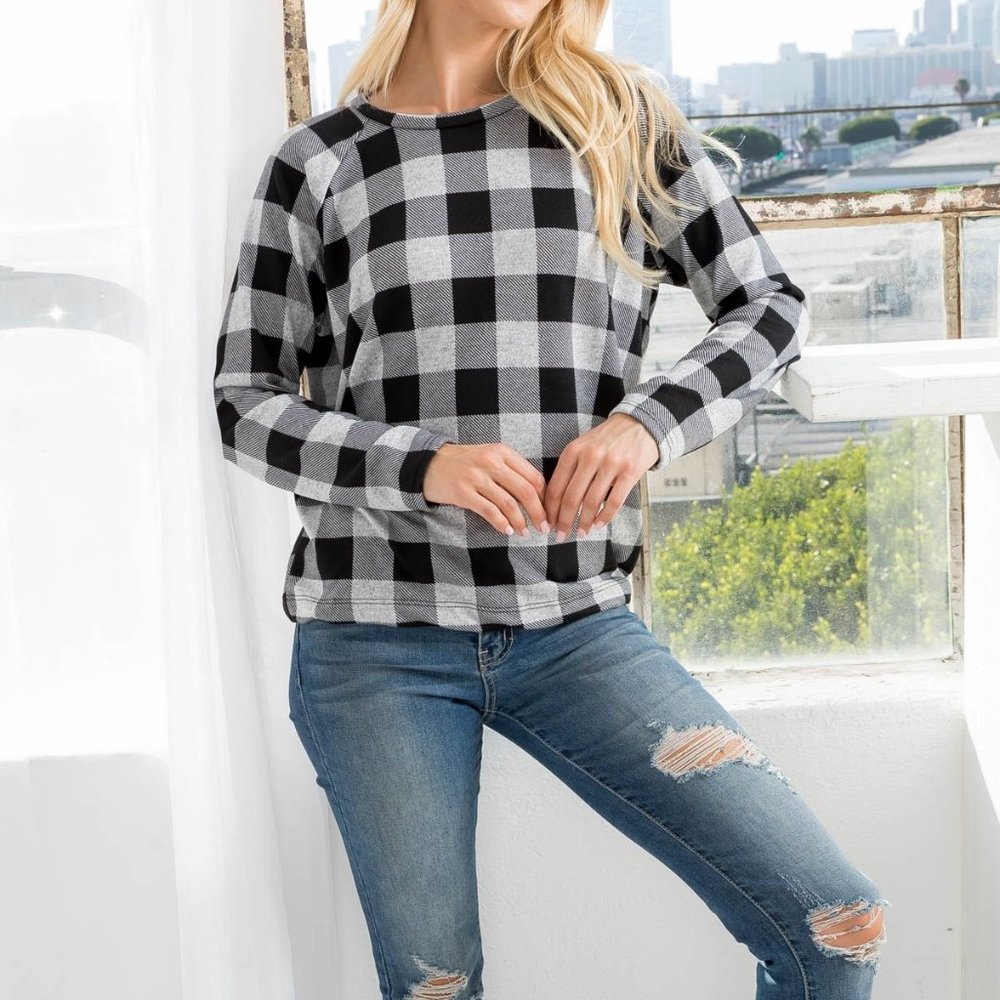 Plaid long sleeve top black/grey